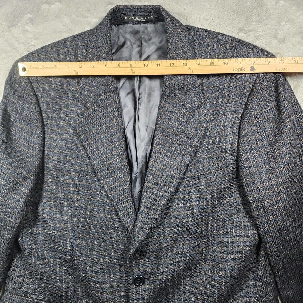 Hugo Boss Blazer Mens 42R Gray Check Tweed Cashmere Wool Sport Coat Jacket